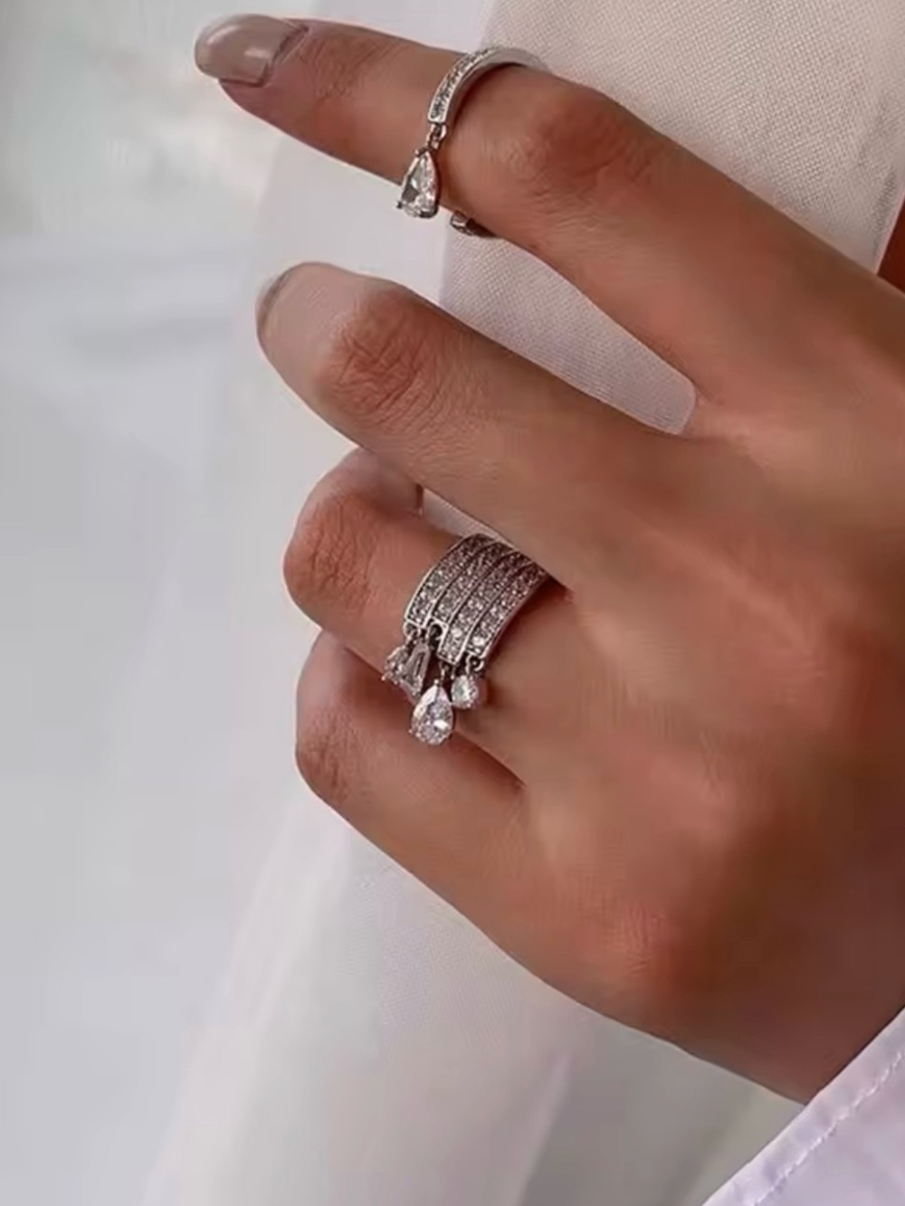 Charm Ring 925 Silver Crystal Stackable Drop Charm Ring